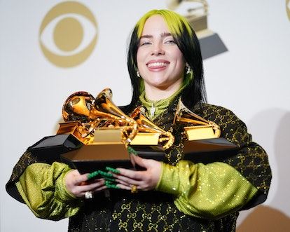 Before having blond hair, Billie Eilish posed in the press room during the 62nd Annual GRAMMY Awards...