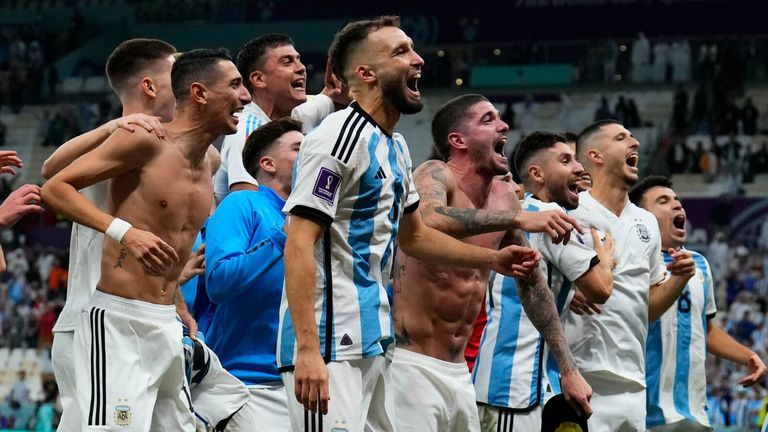Argentina players celebrate their penalty shootout win over Netherlands