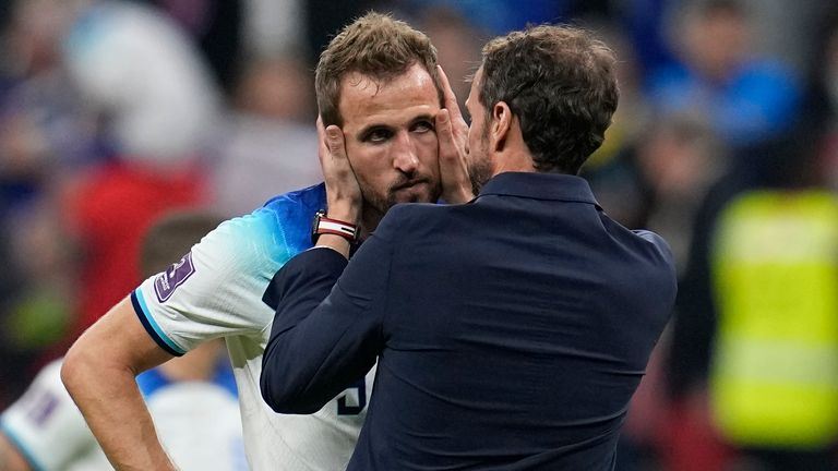 Harry Kane is consoled Gareth Southgate at full time