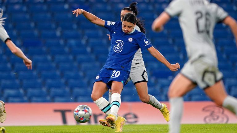 Sam Kerr fires home Chelsea&#39;s first goal of the evening