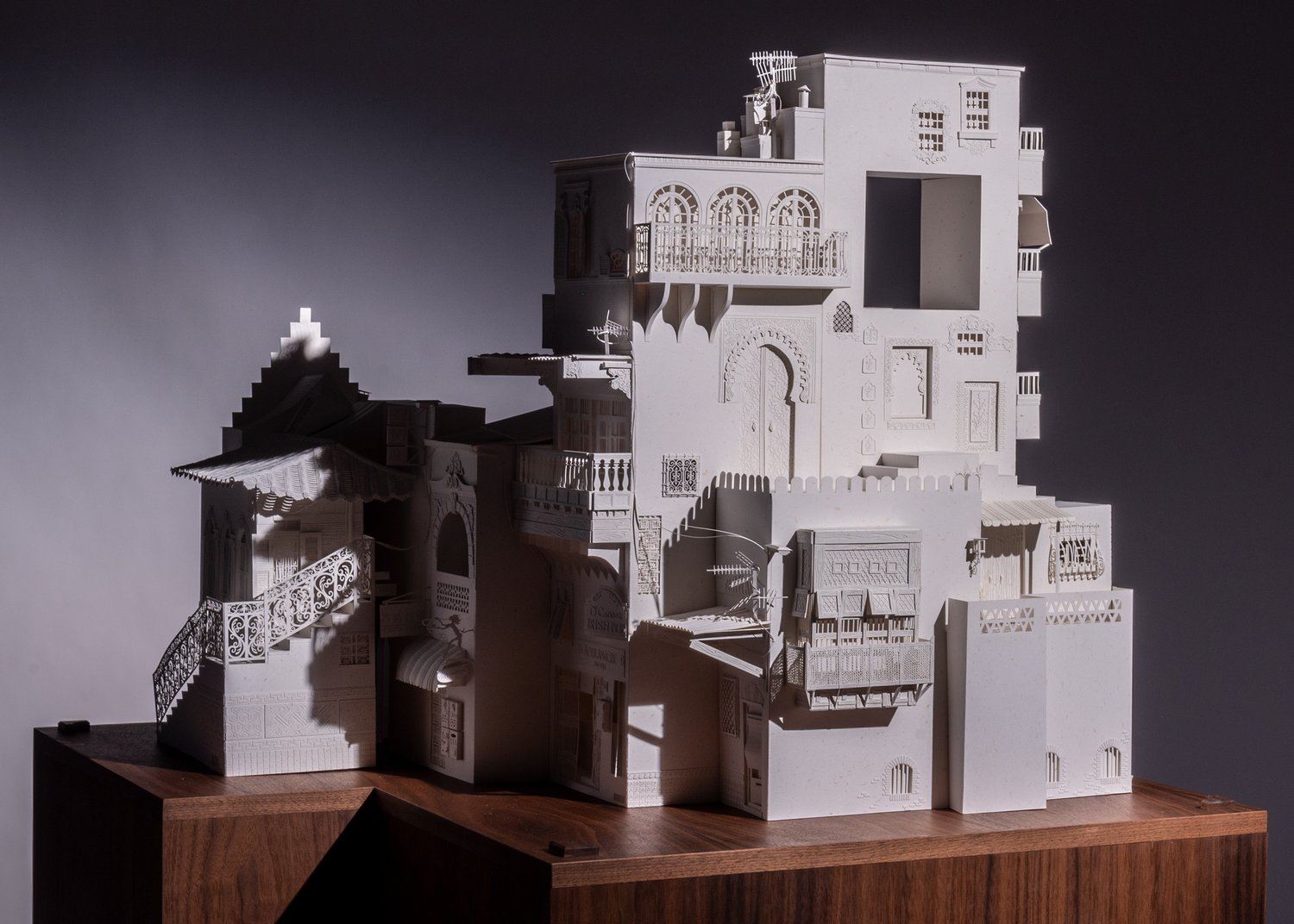 An architectural sculpture made of paper.